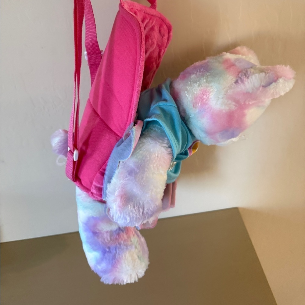 Build a Bear Pastel Swirl Kitty Las Vegas Graphic Tee Skirt with Pink Carrier - Picture 7 of 9